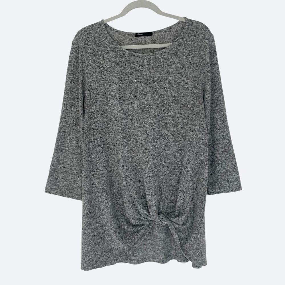 Gibson Grey Twist Knot Front 3/4 Sleeve Knit Top